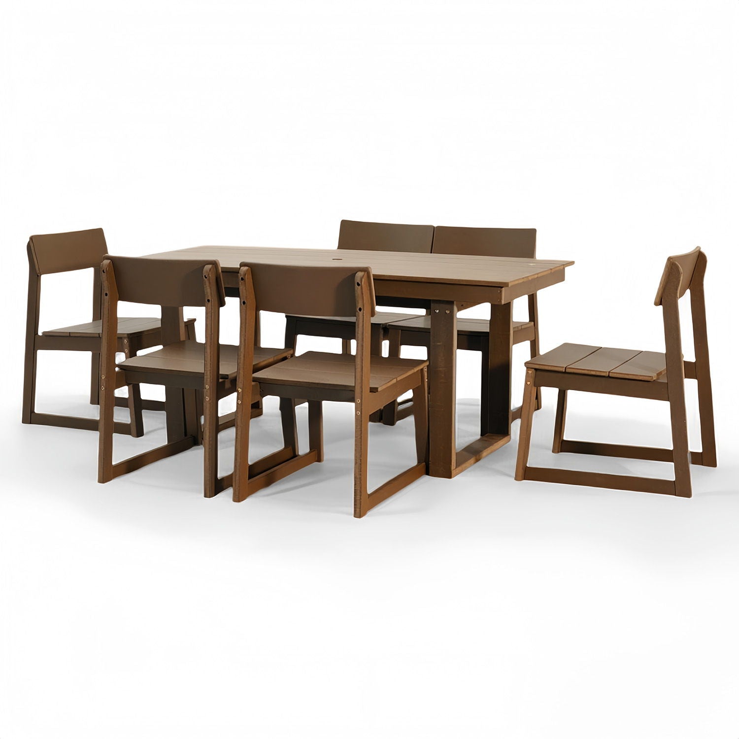 7 Piece Outdoor Dining Set For 6, Table With Umbrella Hole &amp; 6 Armless Chairs For Backyard - Brown