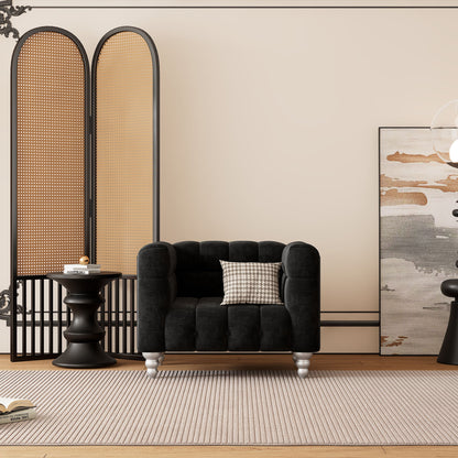 Modern Sofa Dutch Fluff Upholstered Sofa &amp; Wood Legs, Buttoned Tufted Backrest