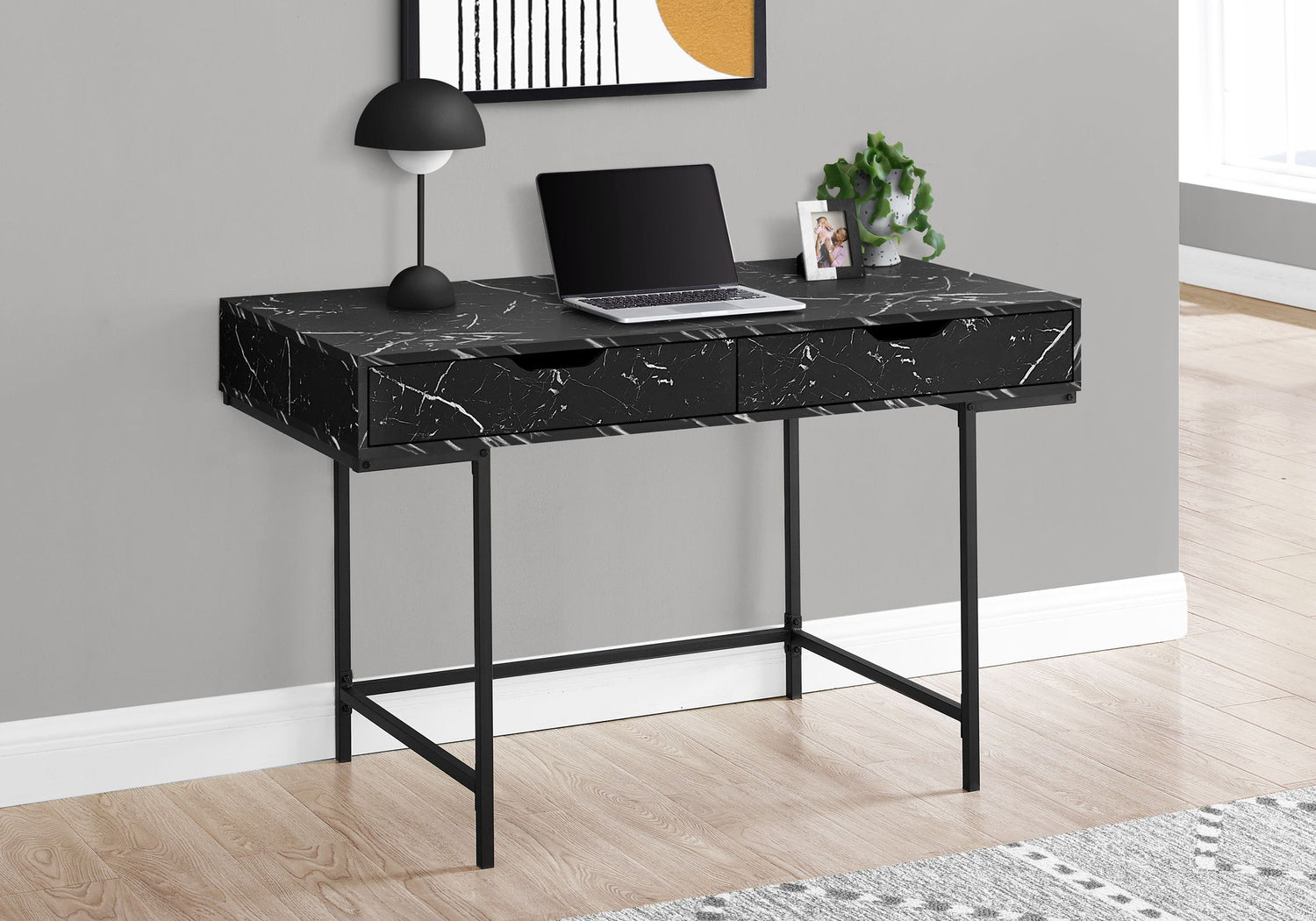 Computer Desk For Home Office, Storage Drawers, Marble Look Contemporary &amp; Modern