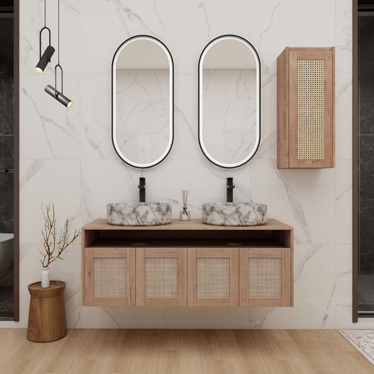 Bathroom Vanity &amp; Art Sink And Side Cabinet, Float Mounting Design