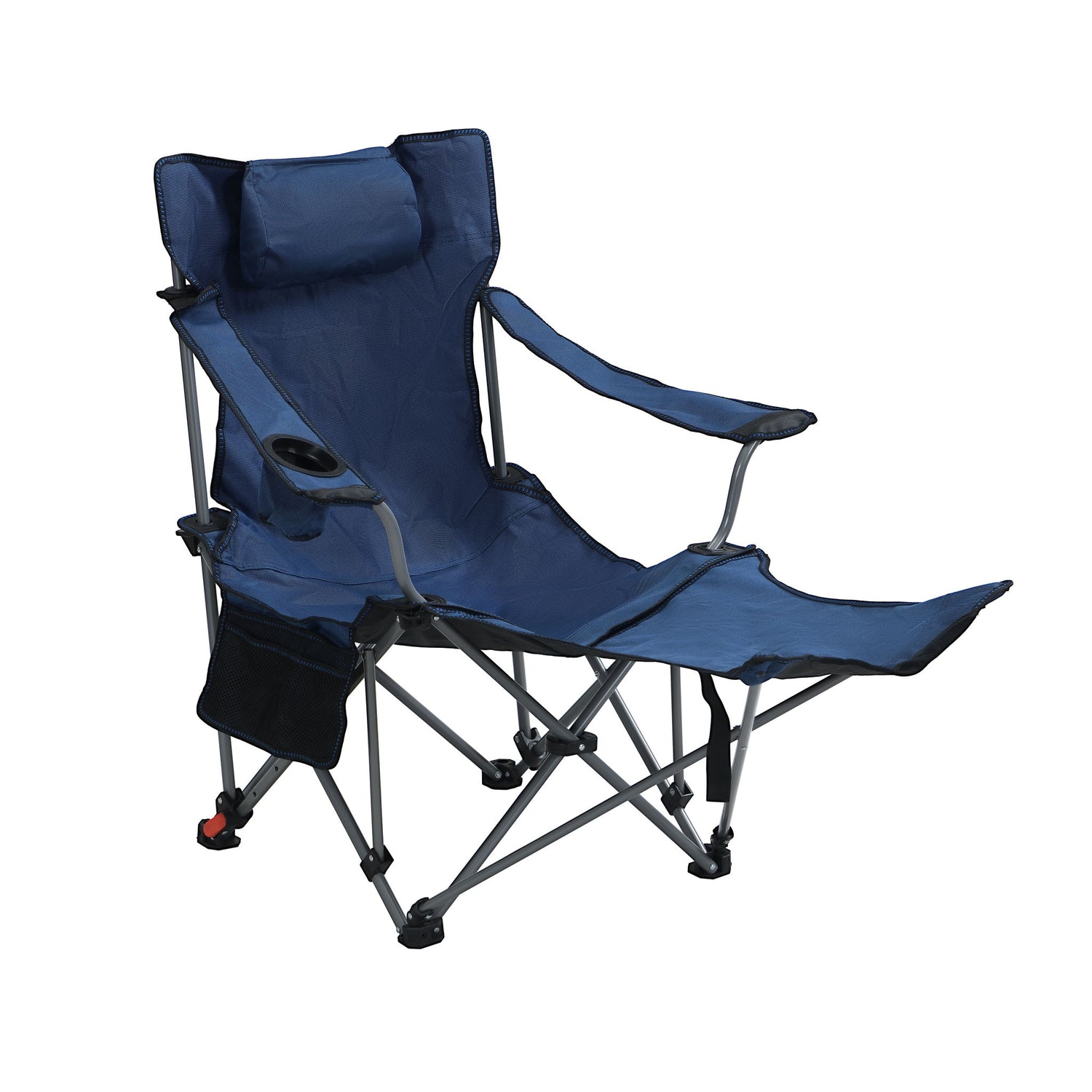 Outdoor Camping Chairs Folding Portable Adjustable Reclining Chair With Side Pockets &amp; Cup Holder - Dark Blue