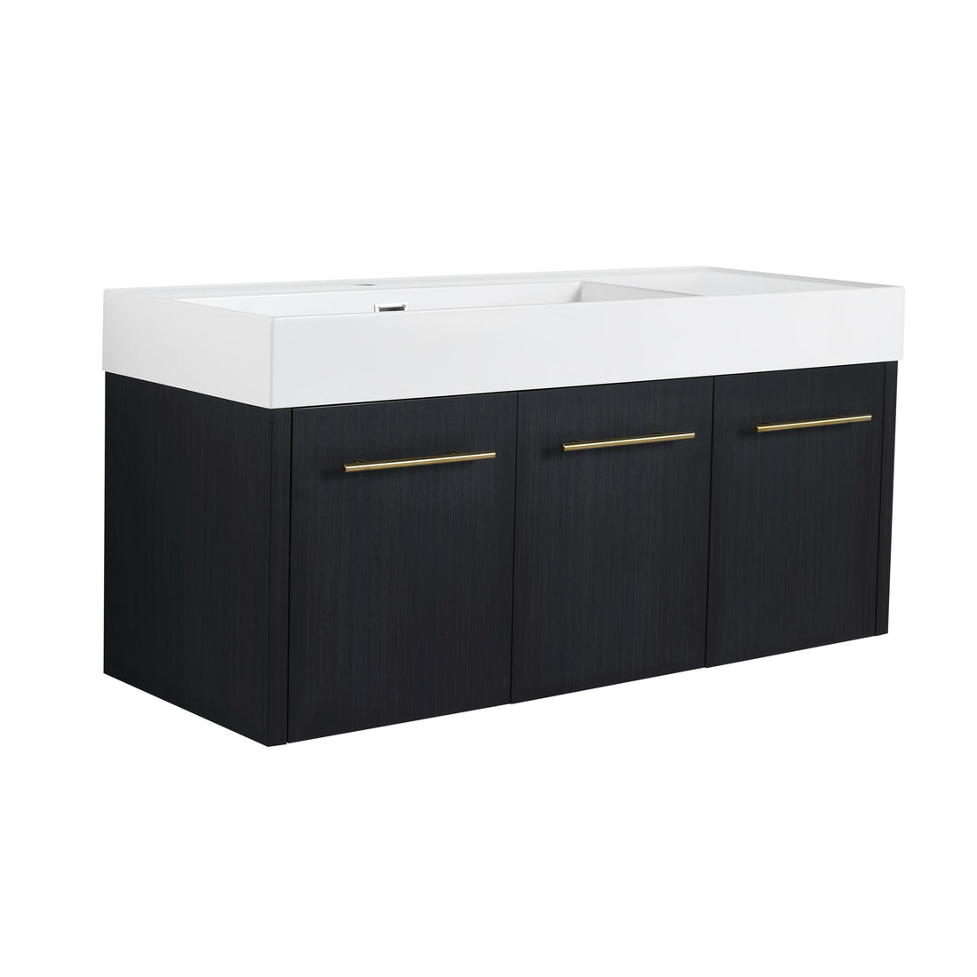 Contemporary 48&quot; Wall Mounted Bathroom Vanity With Resin Sink And Soft Closing Doors And Line - Black Chestnut