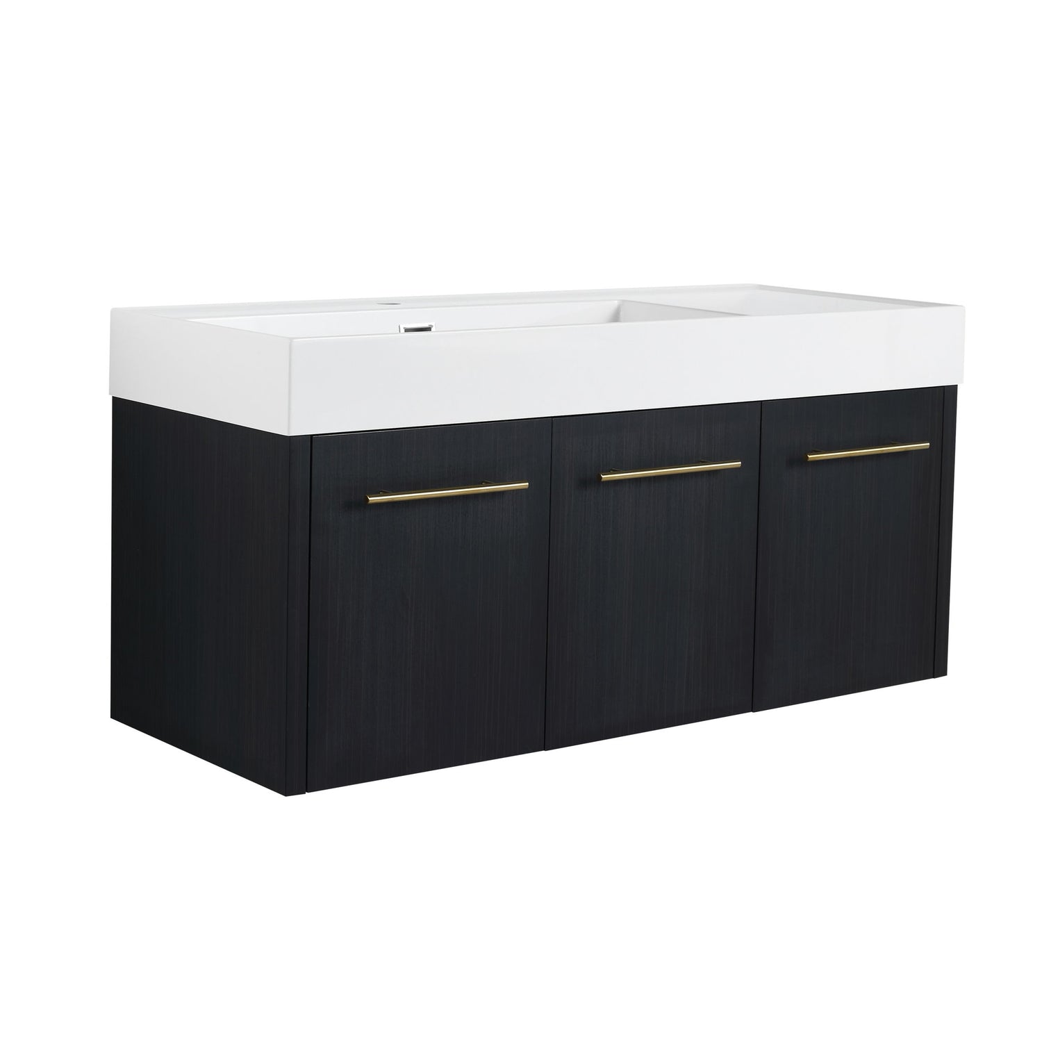 Contemporary 48&quot; Wall Mounted Bathroom Vanity With Resin Sink And Soft Closing Doors And Line - Black Chestnut