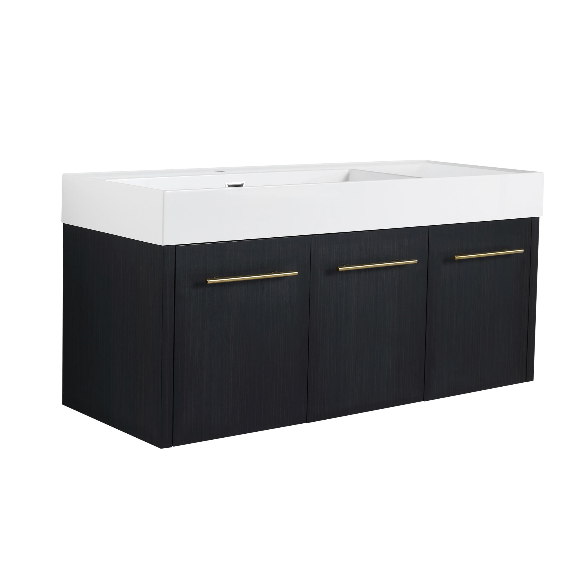 Contemporary 48&quot; Wall Mounted Bathroom Vanity With Resin Sink And Soft Closing Doors And Line - Black Chestnut