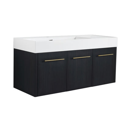 Contemporary 48&quot; Wall Mounted Bathroom Vanity With Resin Sink And Soft Closing Doors And Line - Black Chestnut