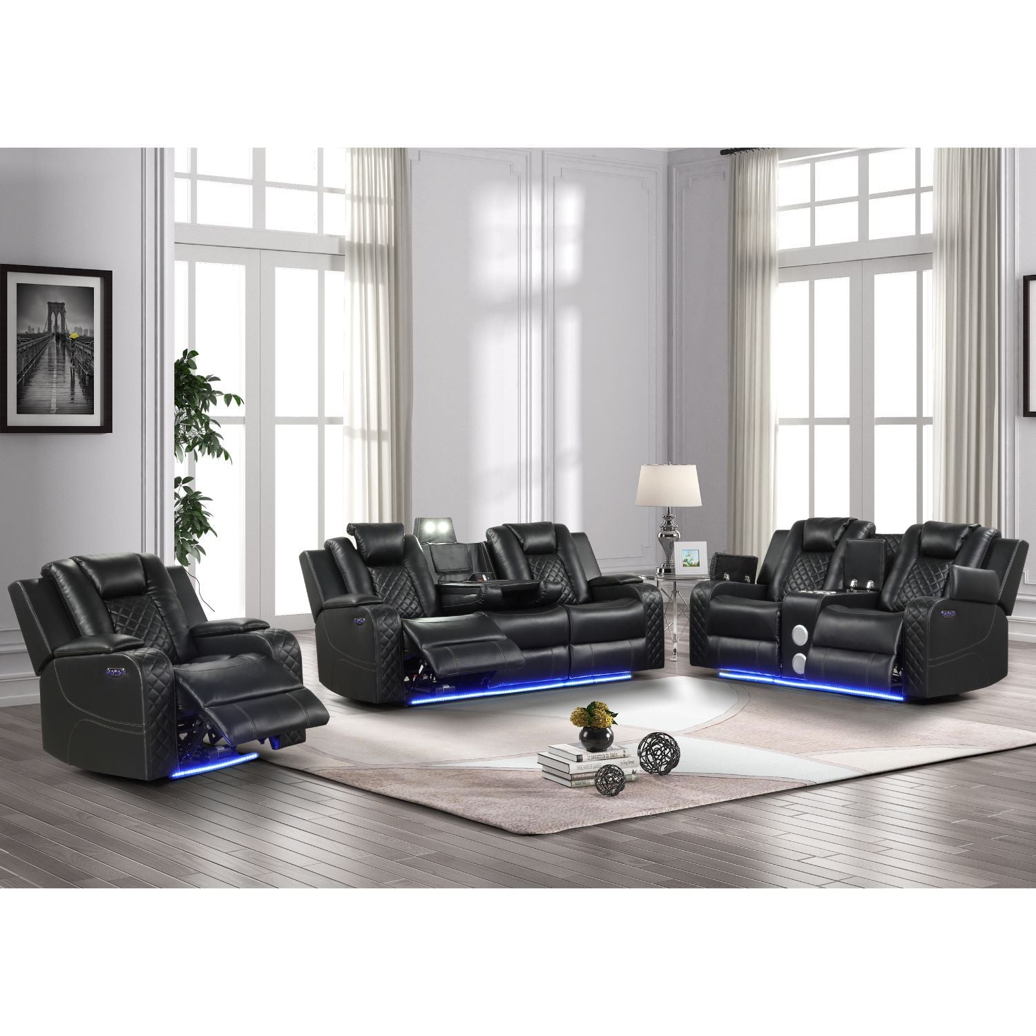 Benz - LED &amp; Power Recliner With Adjustable Headrests And Ambient LED Lighting