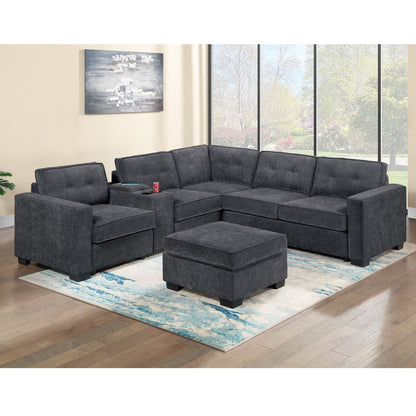 Sectional Set With Reversible Loveseat, USB Console, Corner Wedge &amp; Ottoman