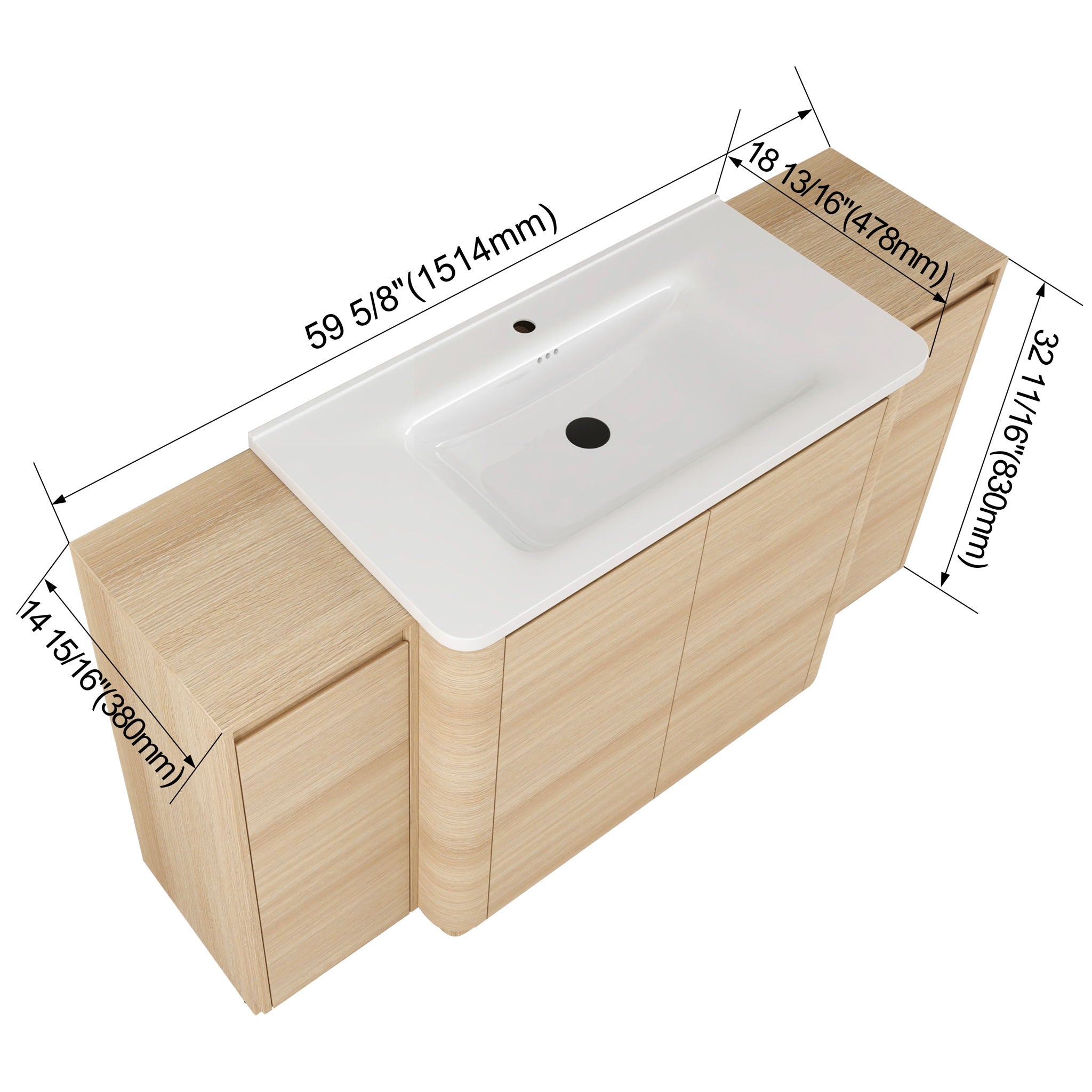 Freestanding Bathroom Vanity With Sink, 2 Small Storage Cabinets, Soft Close Doors