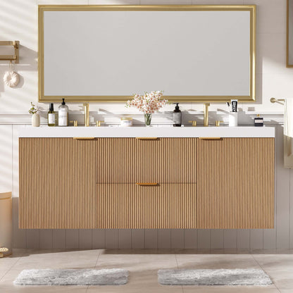 59.3&quot; Double Sink Bathroom Vanity With Smc Resin Top, Painted Cabinet, Soft Close Doors, Wall Mounted - Wood