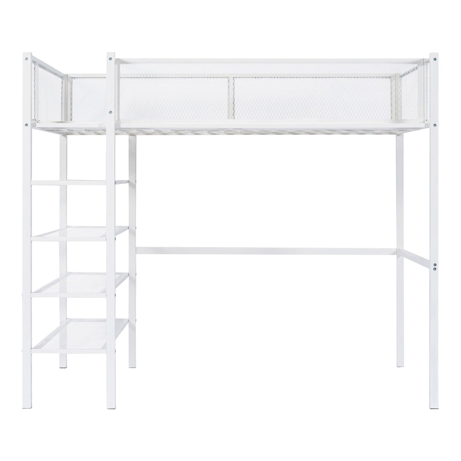 Loft Bed With 4 Tier Shelves And Storage