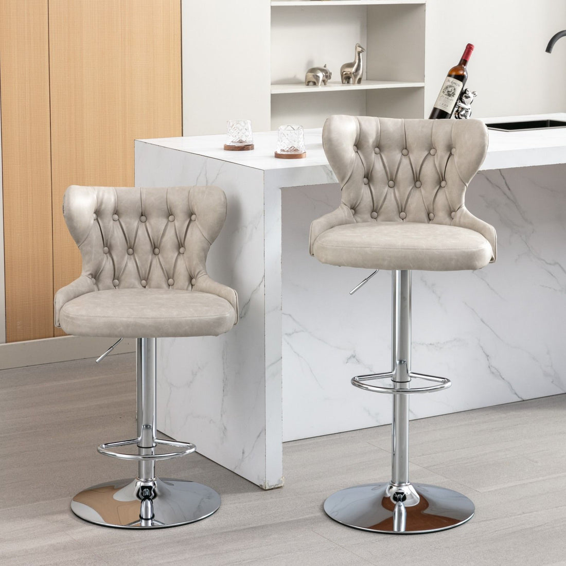 Swivel Barstools Adjusatble Seat Height From 25-33&quot;, Modern Upholstered Chrome Base Bar Stools With Backs Comfortable Tufted For Home Pub And Kitchen Island