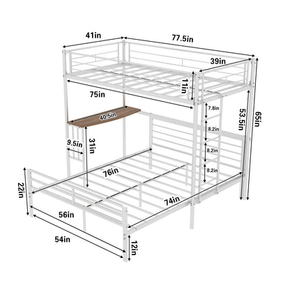 Bunk Bed With Built In Desk &amp; Guardrail Frame
