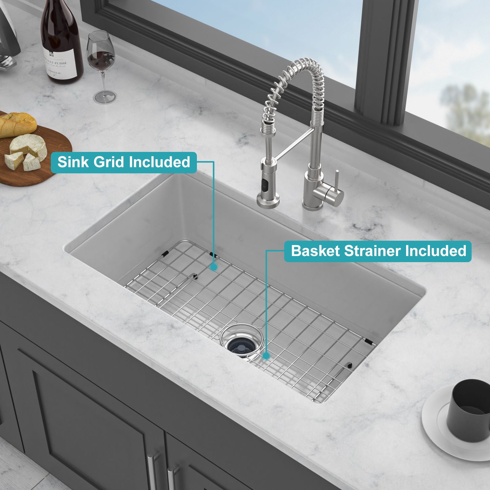 Rectangular Deep Single Bowl, Kitchen Sink With Dual Mount Installation