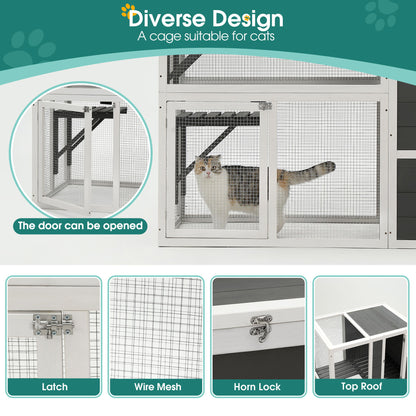 3 Tier Wooden Outdoor &amp; Indoor Cat House Suitable For 1-3 Cats Cat Enclosure Resting Box With 4 Platforms And 2 Doors Cat Shelter Kitty House With A Jump Box For Hiding And Resting Cat Cage - Gray