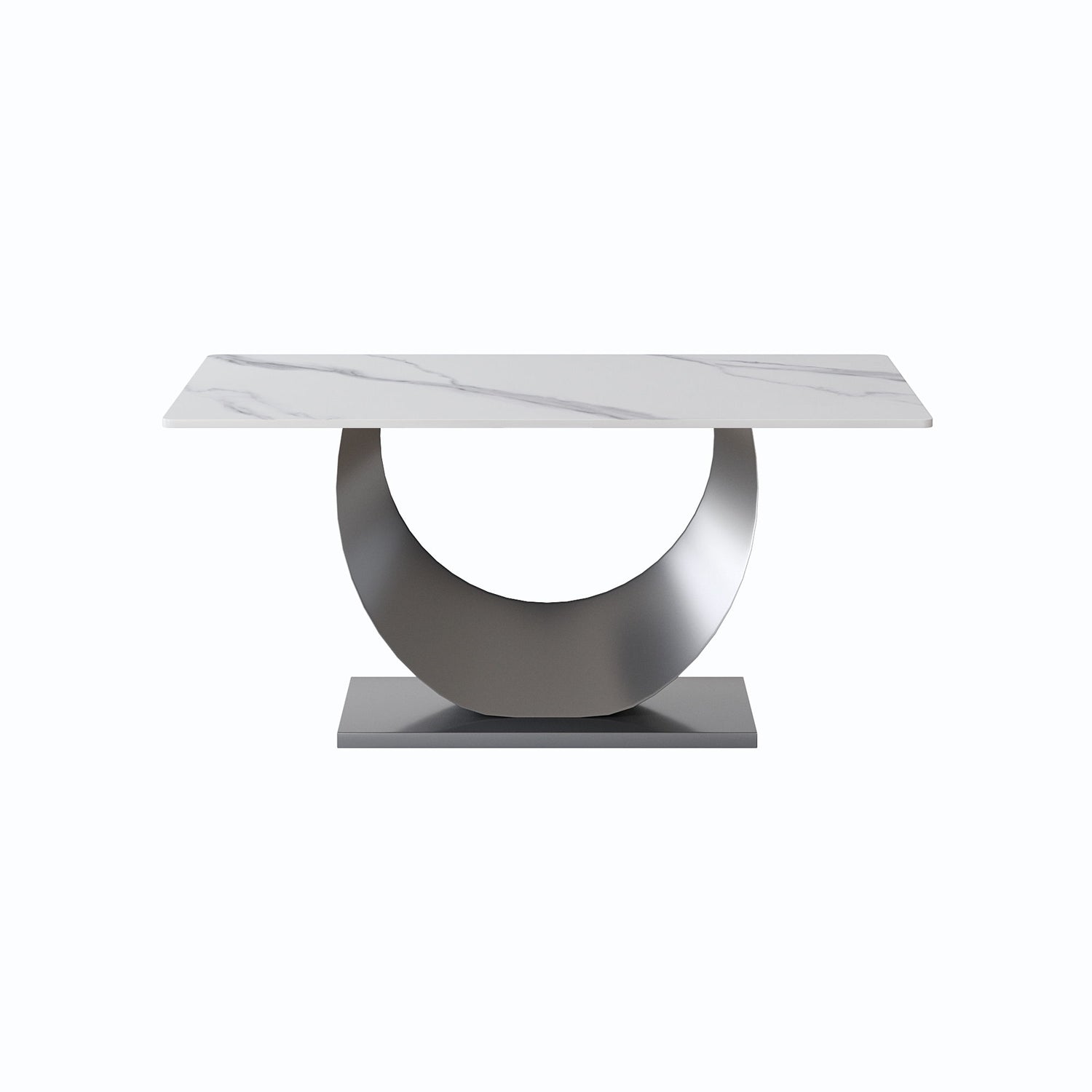 63&quot; Modern Artificial Stone Crescent-Shaped Metal Legs, Can Accommodate 6-8 People - White / Black
