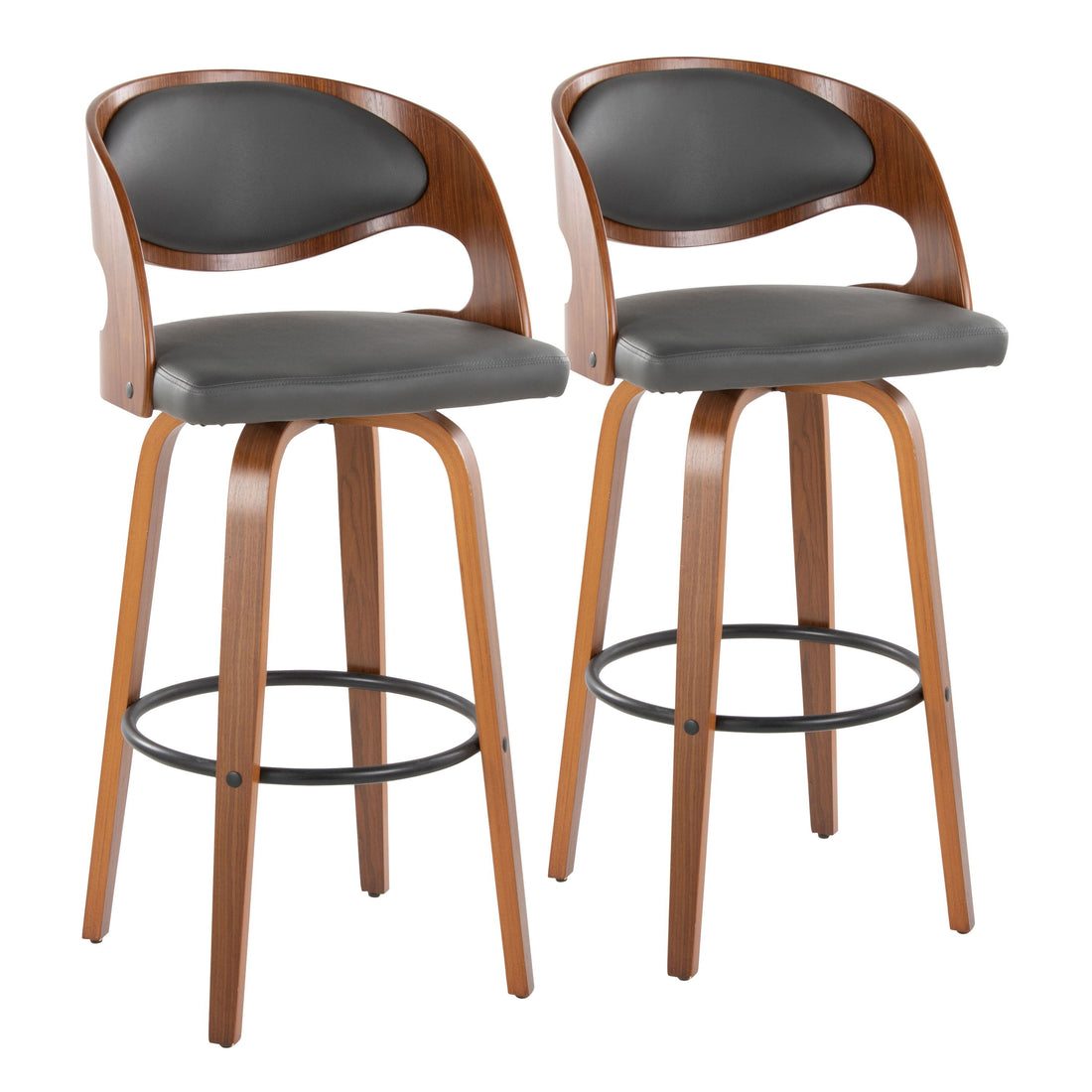Pino - Mid Century Modern Fixed Height Barstool With Swivel &amp; Round Footrest (Set of 2)