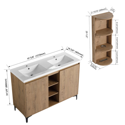 Elegant 48&quot; Freestanding Bathroom Vanity With Double Resin Sink And Storage Rack Soft Close Doors - Imitative Oak