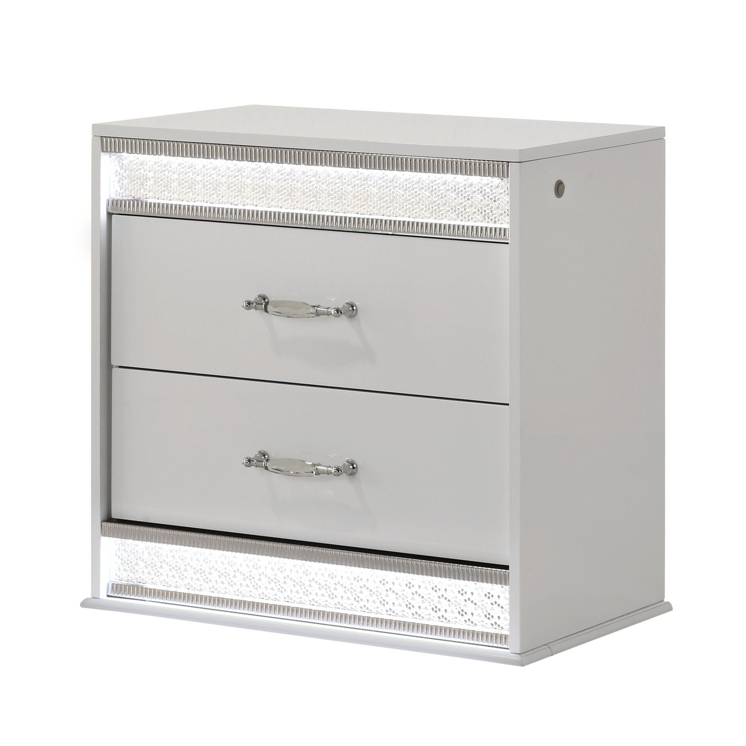 Glam - 2 Drawer Nightstand &amp; LED Lighting - White