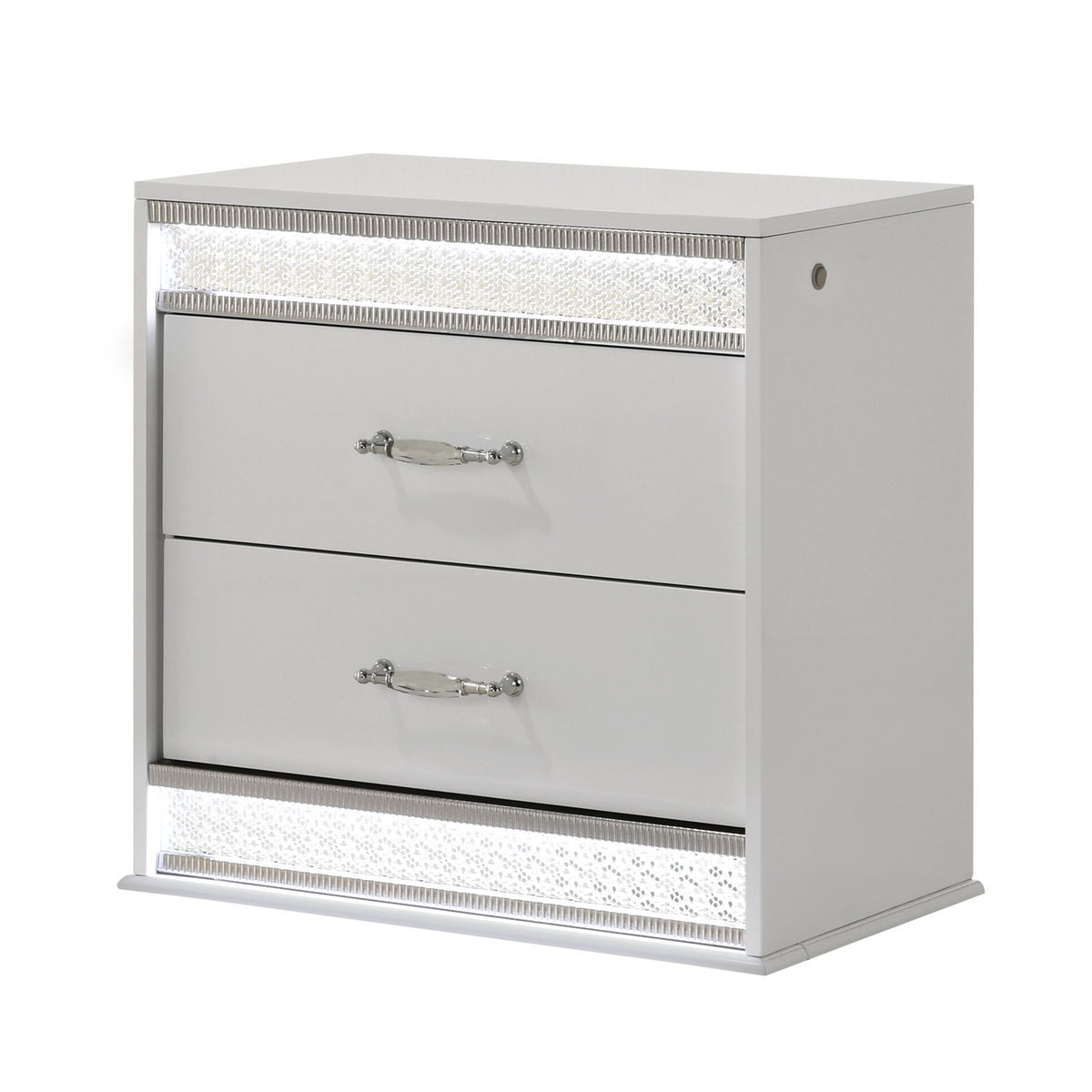 Glam - 2 Drawer Nightstand &amp; LED Lighting - White