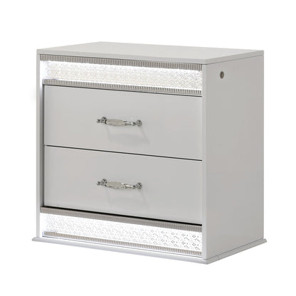 Glam - 2 Drawer Nightstand &amp; LED Lighting - White