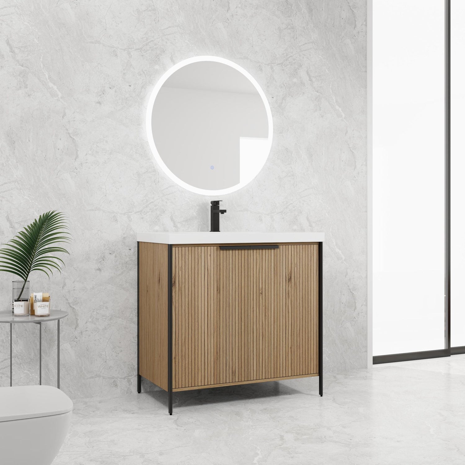 Modern Freestanding Bathroom Vanity With Resin Sink &amp; Soft Close Cabinet Doors