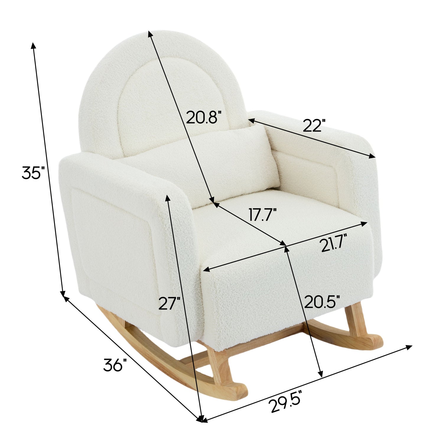 Accent Rocking Chair With Curved Back &amp; Pillow, Base, Ultimate Comfort For Living Room Or Nursery - Cream White