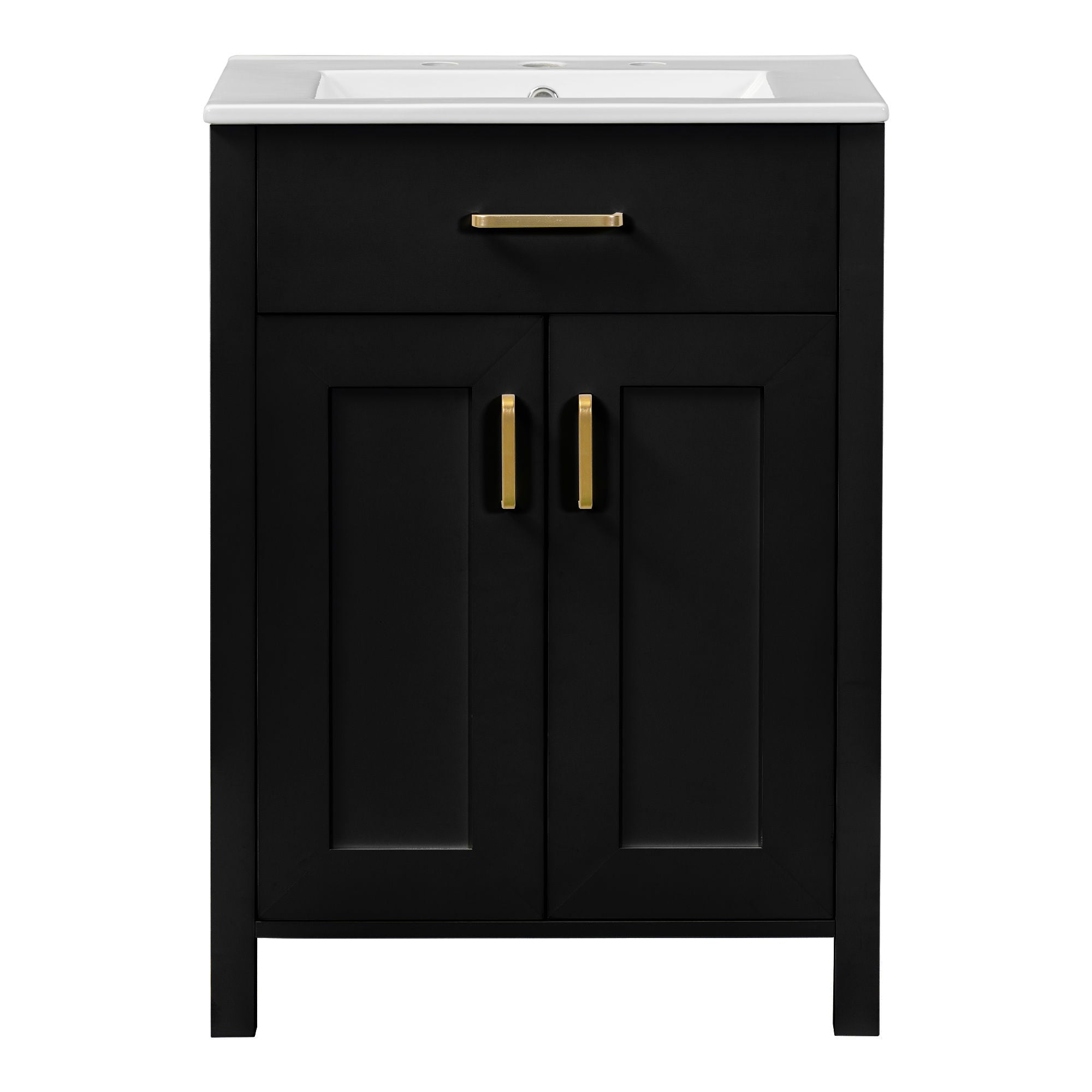 Modern Bathroom Vanity With Ceramic Sink, Soft-Close Doors, Flip Drawer, U-Shaped Shelves, Elegant Storage Solution