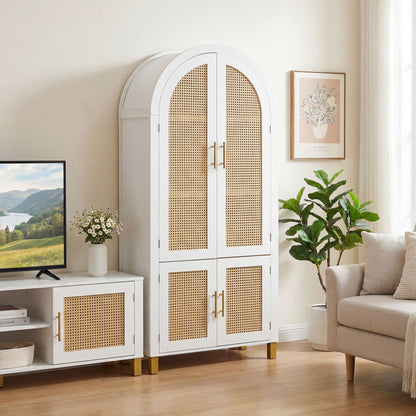 Tall Arched Cabinet With Rattan Doors &amp; Adjustable Shelves