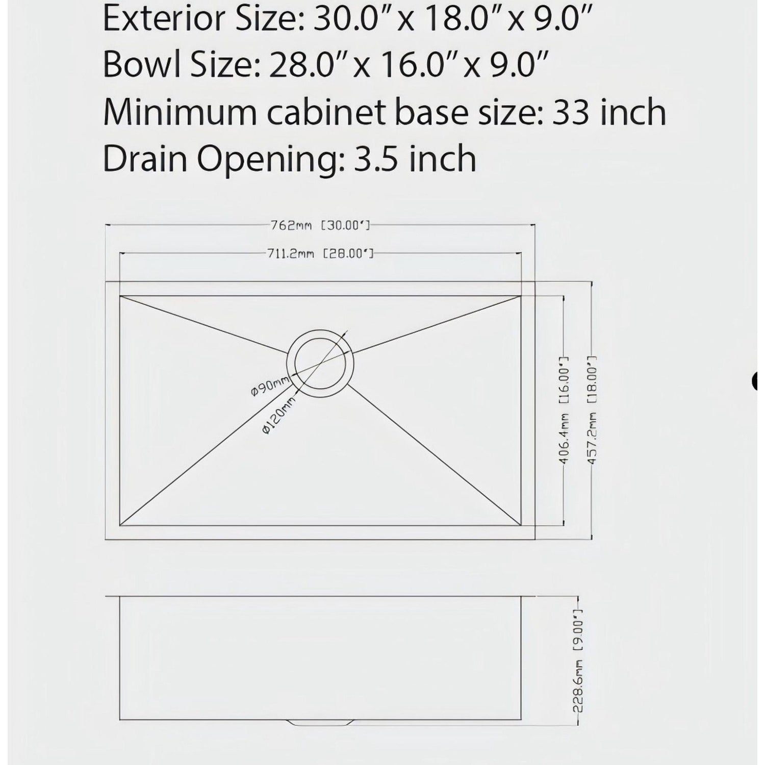 Undermount Kitchen Sink 16 Gauge Single Bowl Stainless Steel
