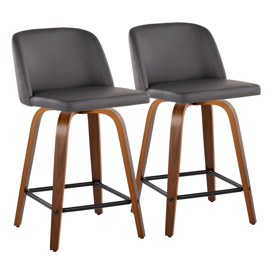 Toriano - Contemporary Fixed Height Counter Stool With Swivel &amp; Square Footrest (Set of 2) - Walnut / Gray