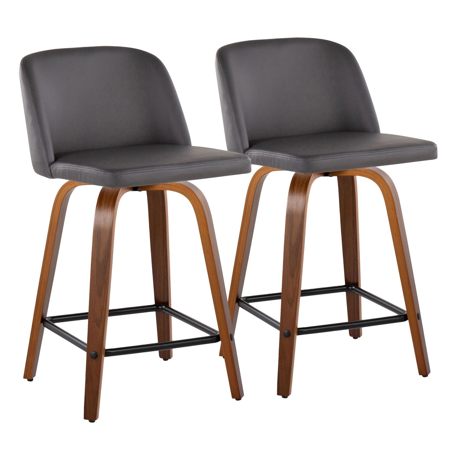 Toriano - Contemporary Fixed Height Counter Stool With Swivel &amp; Square Footrest (Set of 2) - Walnut / Gray