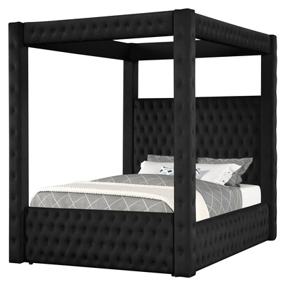 Modern 4 Poster Bed With Tufted Headboard And Footboard