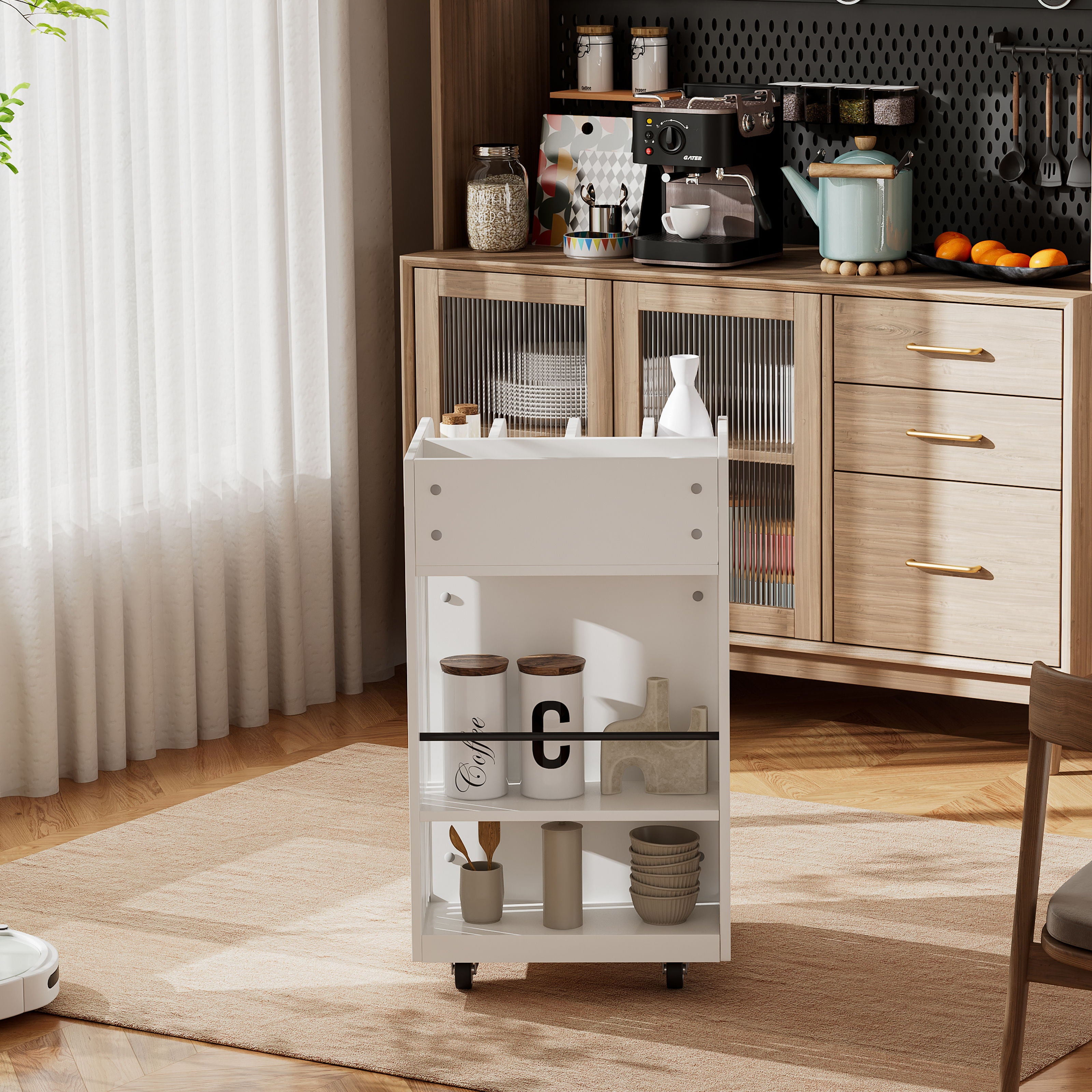 4 Tier Kitchen Island Cart With Spice Rack &amp; Locking Casters, Simple Design Mobile Kitchen Storage Islands For Kitchen Living Room Bedroom