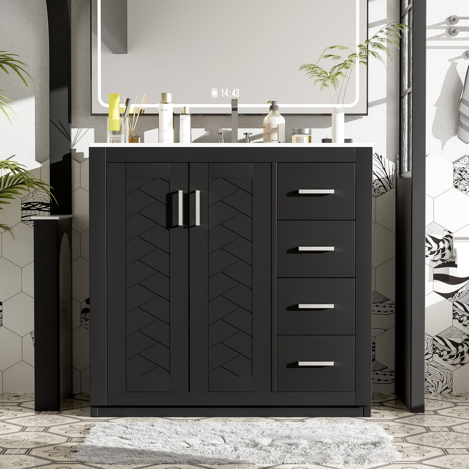 Retro Style Bathroom Vanity, 3 Drawers &amp; Soft Closing Doors