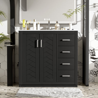 Retro Style Bathroom Vanity, 3 Drawers &amp; Soft Closing Doors