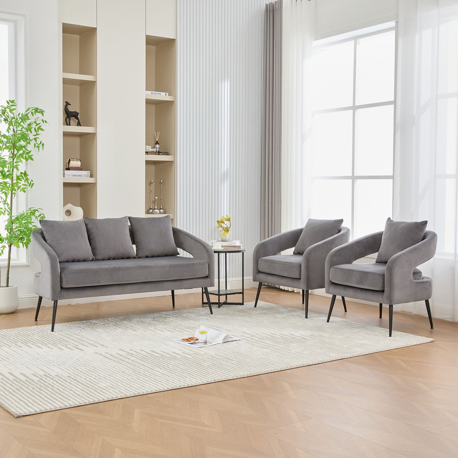 3 Piece Living Room Set, Loveseat &amp; 2 Accent Chairs