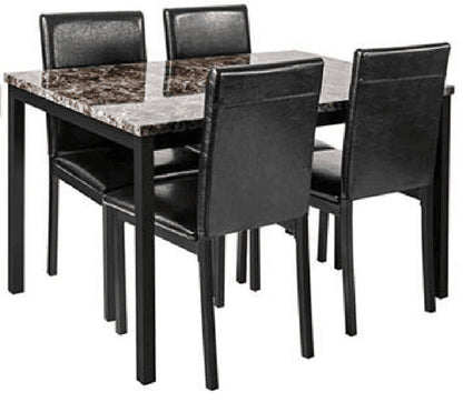 5 Piece Dinning Set With Faux Marble Top, Table &amp; 4 Chairs - Black