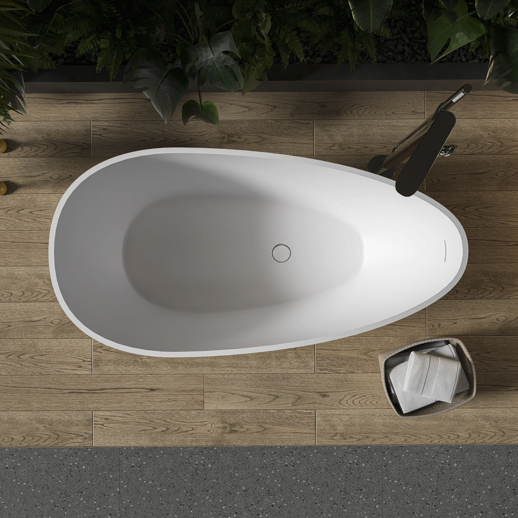 Solid Surface Stone Resin Freestanding Egg Shape Bathtub For The Bathroom - Matte White