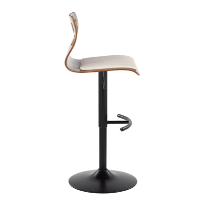 Folia - Mid Century Modern Adjustable Barstool With Swivel &amp; Rounded T Footrest (Set of 2)