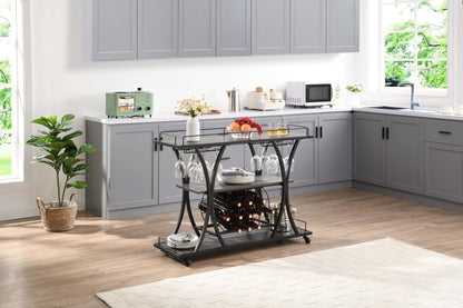 Bar Cart Kitchen Bar &amp; Serving Cart For Home With Wheels 3 Tier Storage Shelves - Black / Gray