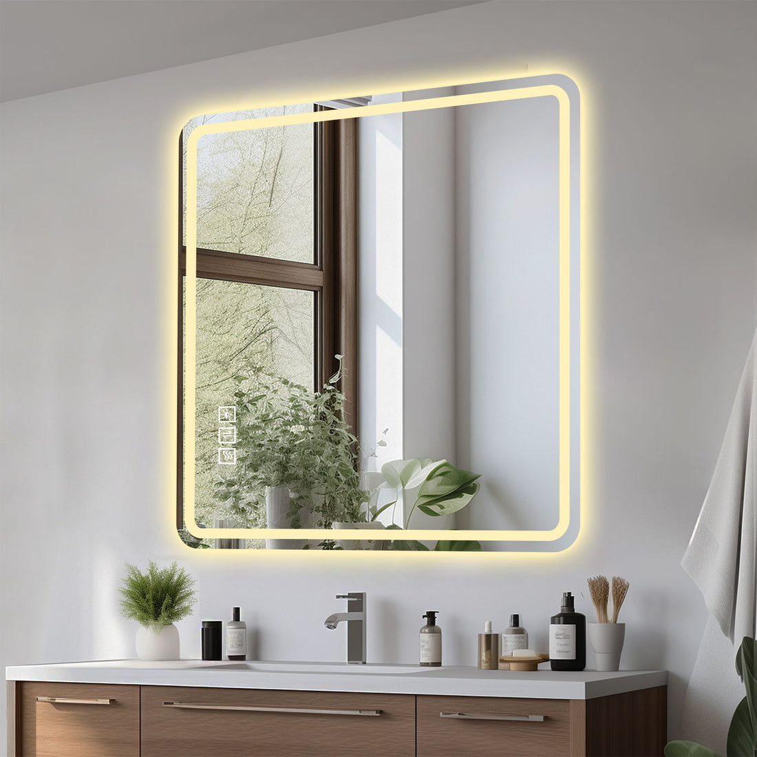 LED Bathroom Mirror, Anti Explosion Glass, Rust Resistant, Anti Fog, Tri Color