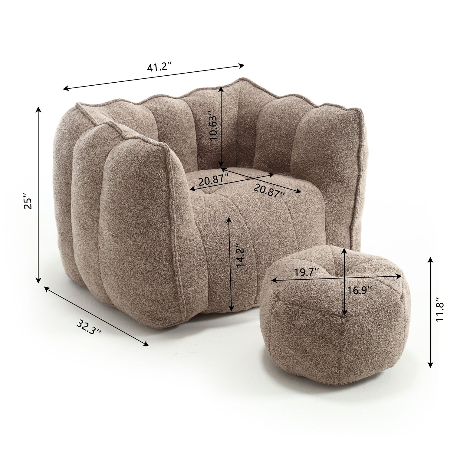 Soft Chenille Bean Bag Chair With High Resilient Foam