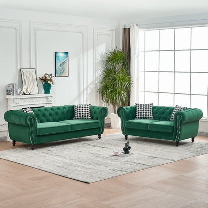 Chesterfield Set With Roll Armrest &amp; Nailhead