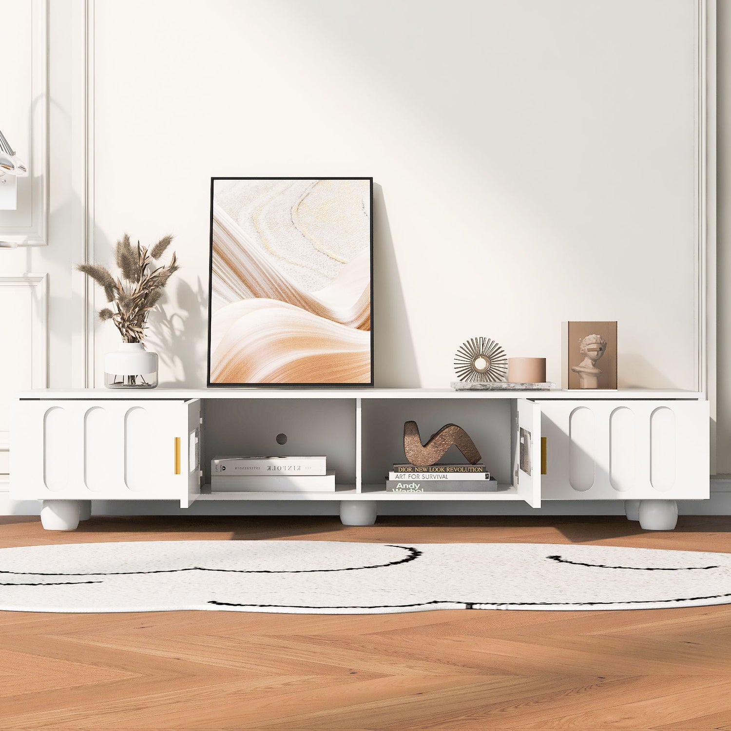 Modern TV Stand For TVs Up To 80&quot;, 2 Drawers And Cabinet