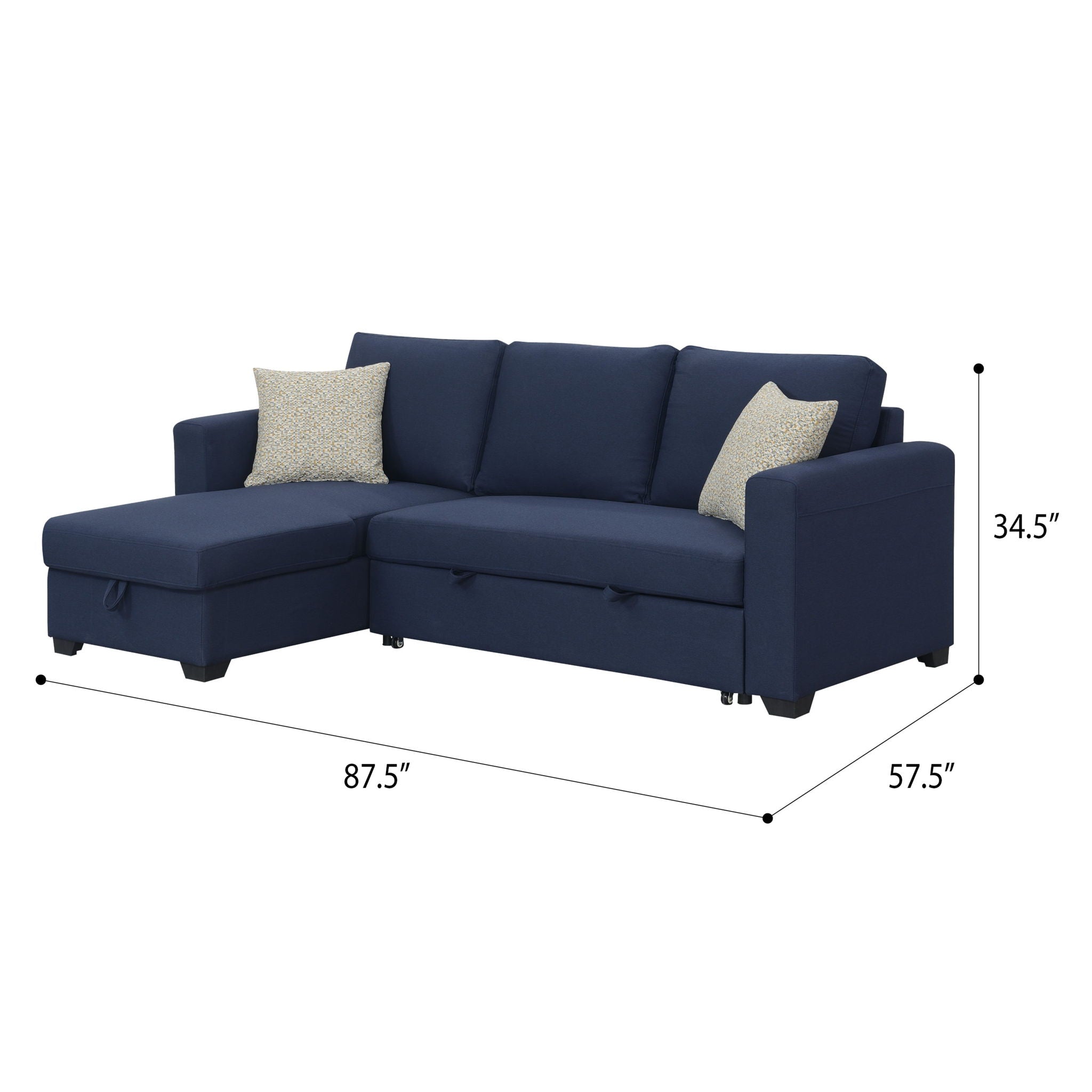 Reversible Sectional With Pop Up Sleeper And Hidden Storage Chaise - Navy