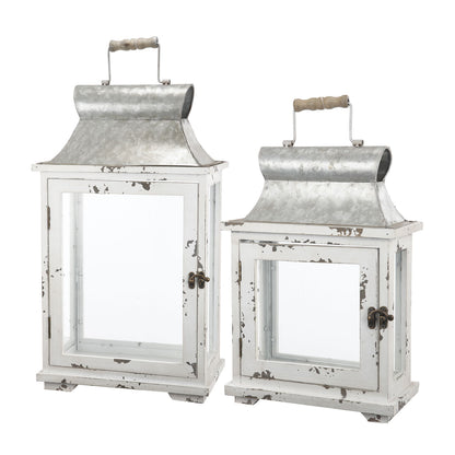 Wooden Candle Lantern Decorative, Hurricane Lantern Holder Decor For Indoor Outdoor, Home Garden Wedding - White