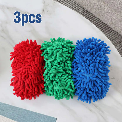 Microfiber Mop Slippers For Floor Cleaning, Machine Washable, 3 Pieces - Blue / Green / Red