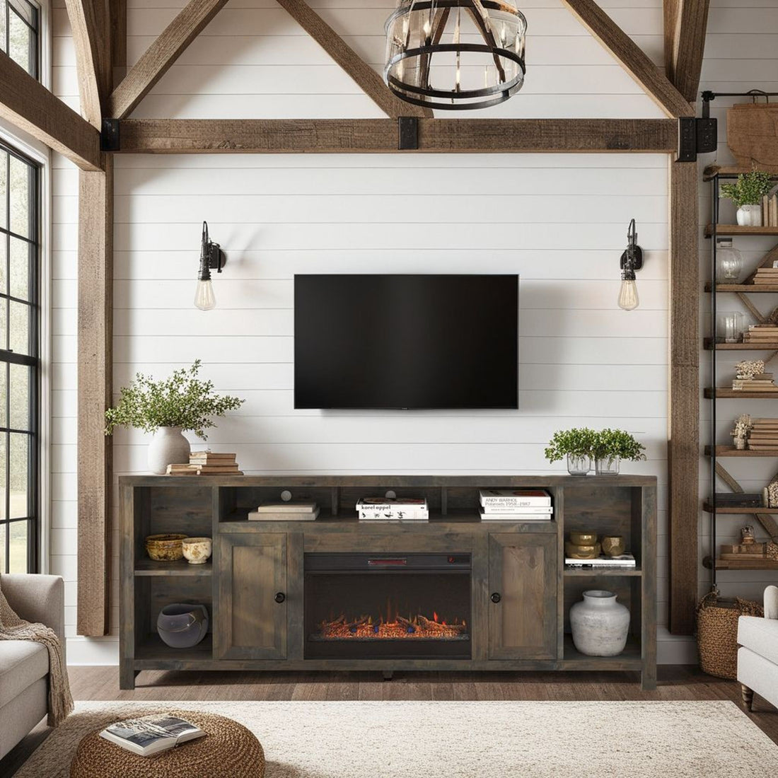 Joshua Creek - Electric Fireplace, TV Stand For TVs Up To 95&quot; - Barnwood