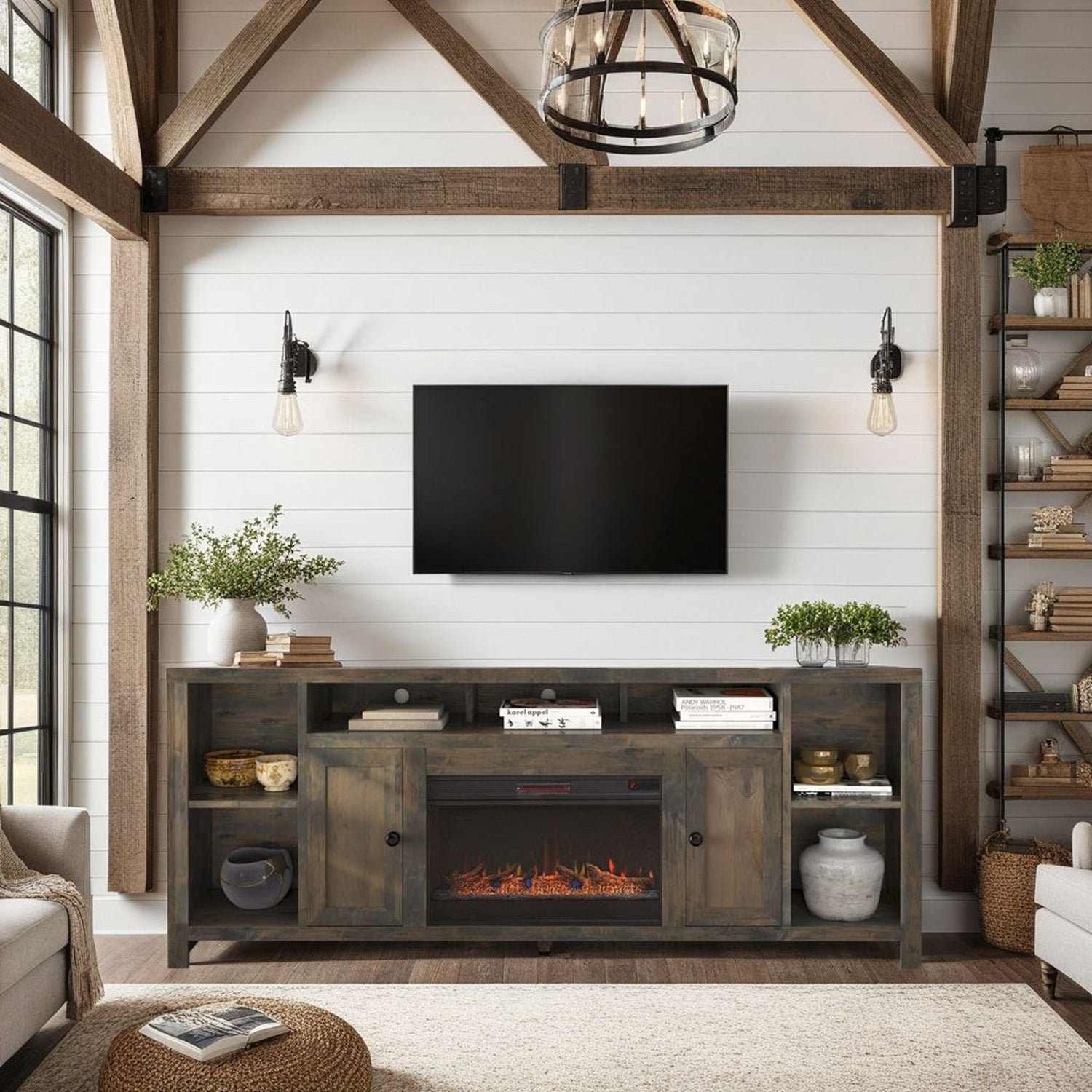 Joshua Creek - Electric Fireplace, TV Stand For TVs Up To 95&quot; - Barnwood