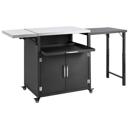 Versatile Outdoor Cabinet With Folding &amp; Expandable Work Surfaces, Ample Storage Space, And Lockable Wheels - Matte Black